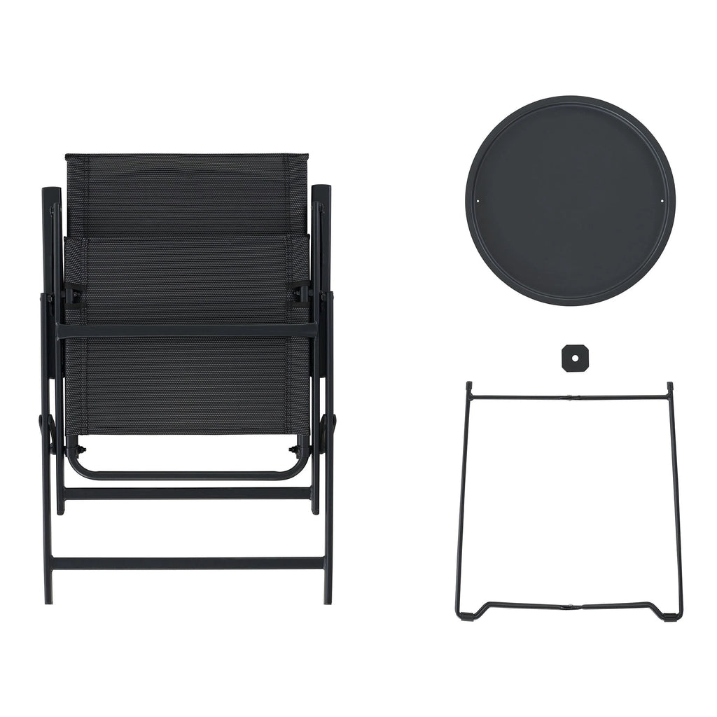 3-Piece Steel and Sling Folding Outdoor Bistro Set, Black T2240