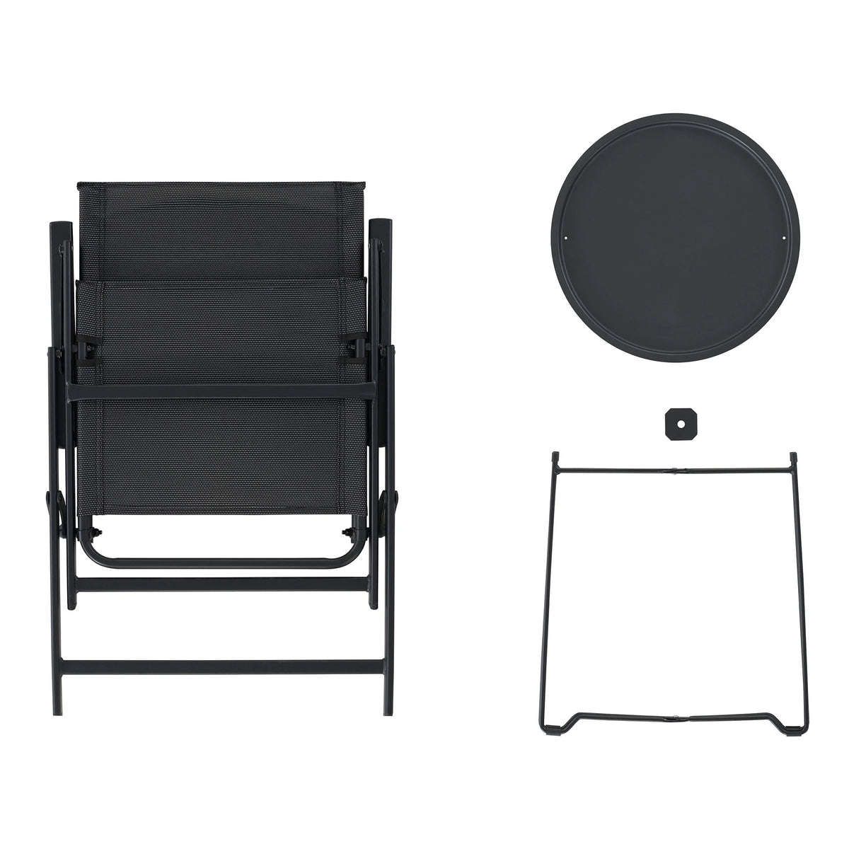 3-Piece Steel and Sling Folding Outdoor Bistro Set, Black T2240