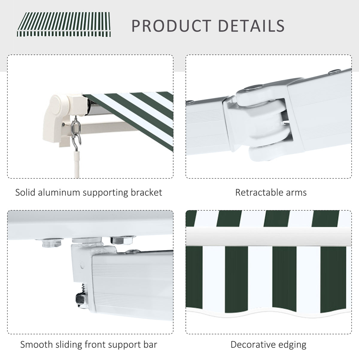 Green White Retractable Patio Awning T893
