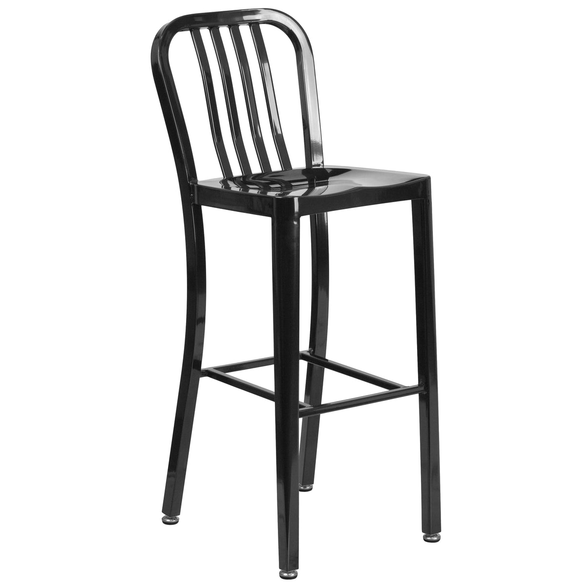 Black Metal Indoor/Outdoor Barstool with Vertical Slat Back C34831