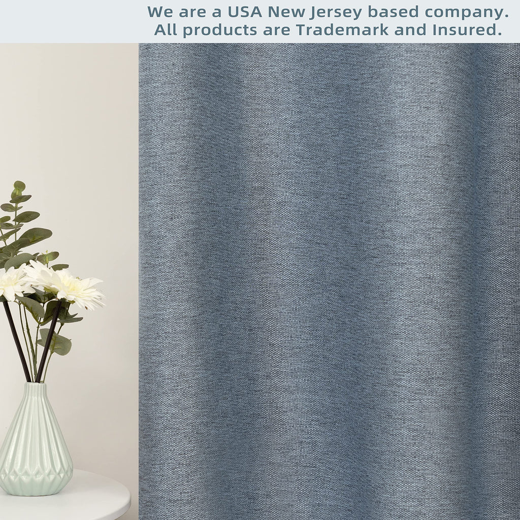 Dusty Blue Faux Linen Blackout Curtains 84 Inches 2 Panels J3757