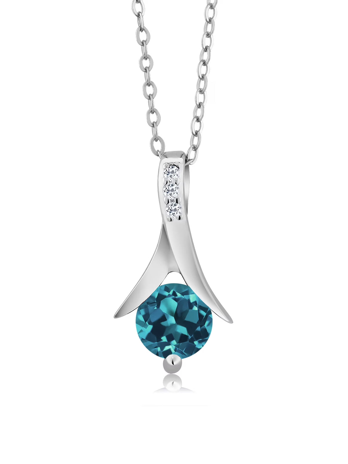 1.16 Ct Round London Blue Topaz White Topaz 925 Sterling Silver Pendant with Chain K97881