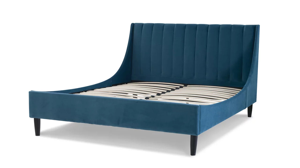 Queen Satin Teal Velvet Tufted Platform Bed E602092