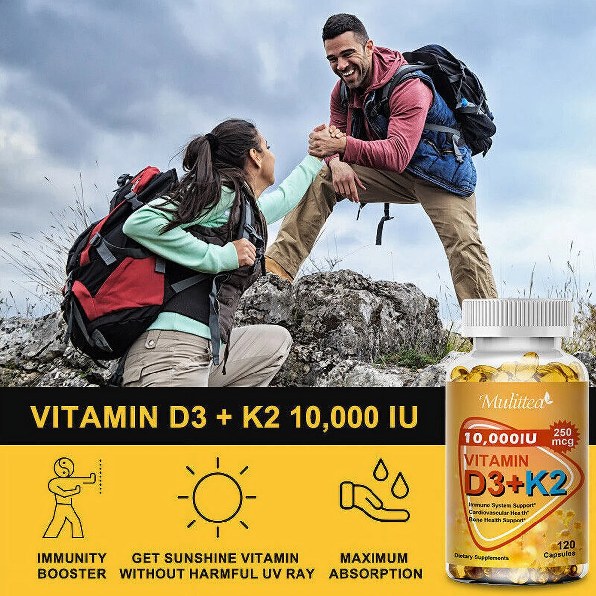 Vitamin K2 (MK7) with D3 10,000 IU 120 Capsules Pack of 2 A861