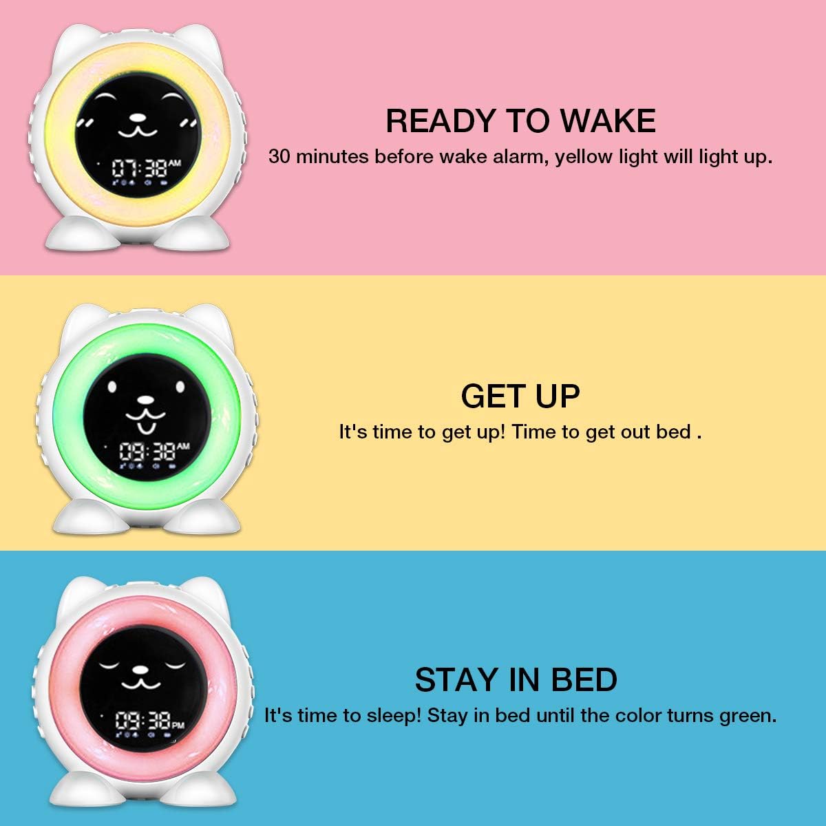 Cat Alarm Clock with Night Light & Sleep Sound Machine A615