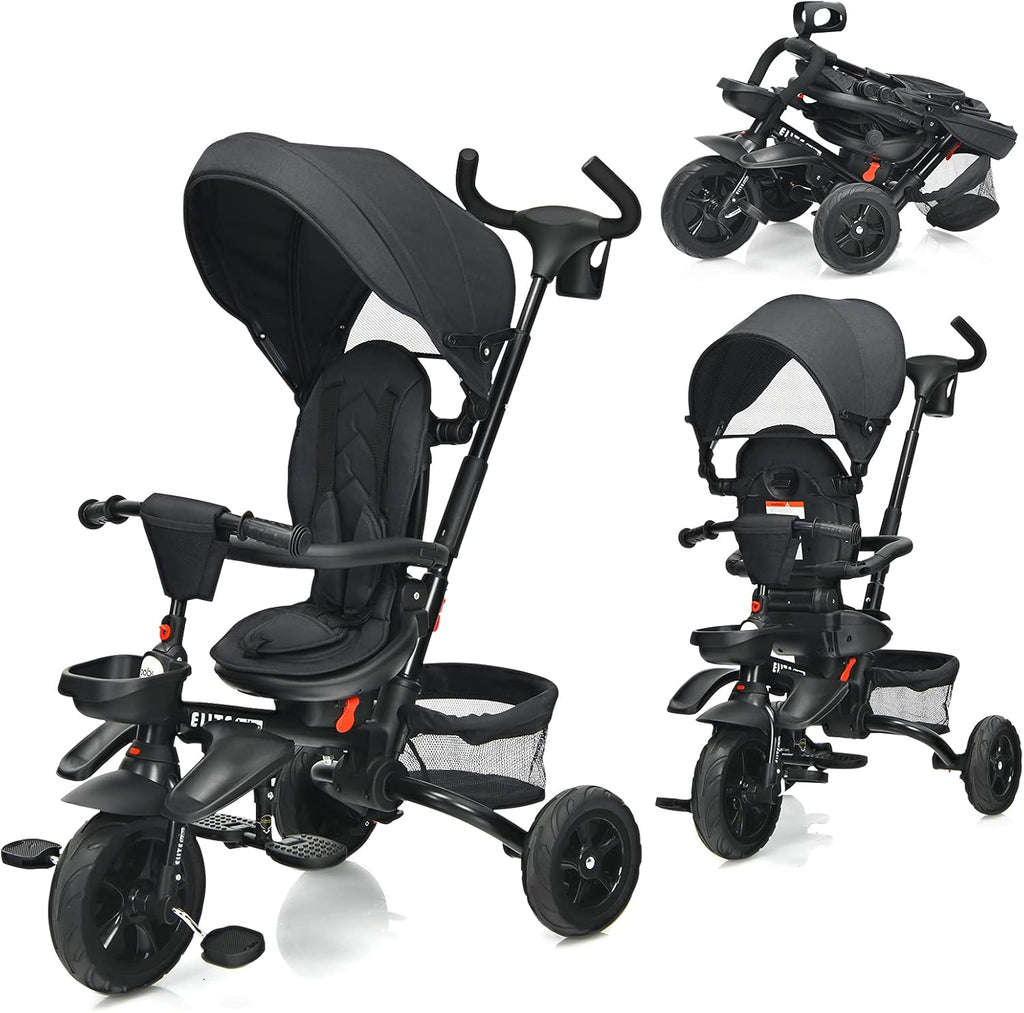 7-in-1 Kids Folding Tricycle with Canopy, Black+Blue O969208
