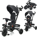 7-in-1 Kids Folding Tricycle with Canopy, Black+Blue O969208