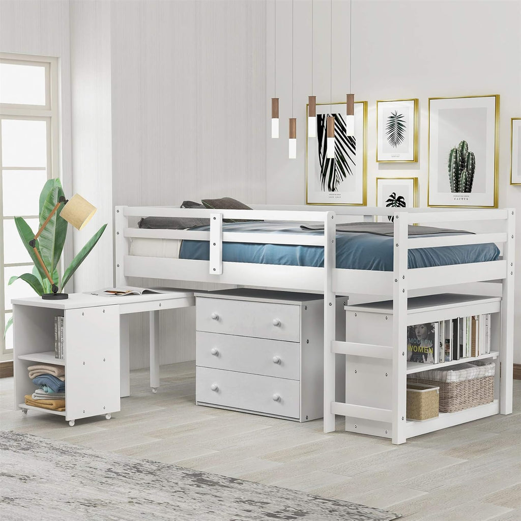 Twin Wood Loft Bed with Storage Drawers X2141