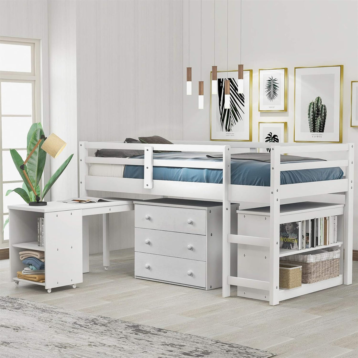 Twin Wood Loft Bed with Storage Drawers X2141