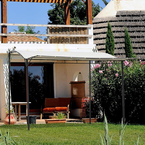10 x 8ft Beige Metal Pergola with Side Awning I331002