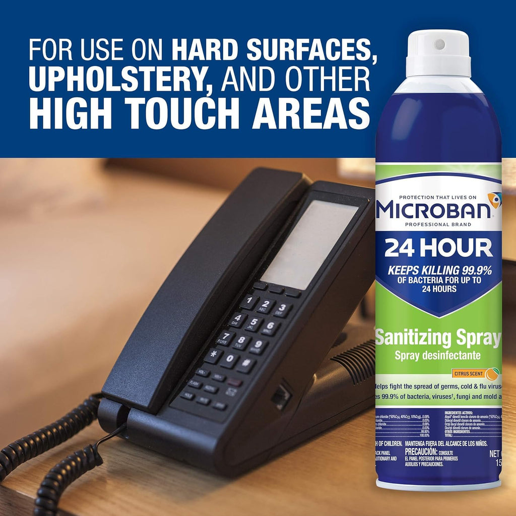 Microban 24 Aerosol Disinfectant Spray, Citrus Scent, Pack of 6, 15 fl oz. Each Q891