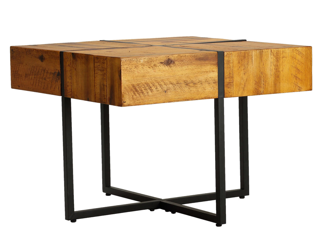 Solid Wood End Table with Black Metal Frame S79632