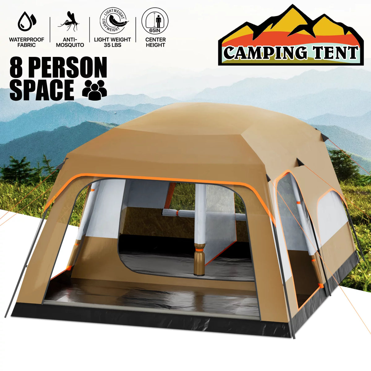 Extra Large 5-8 Person Waterproof Double Layer Cabin Tent V502687
