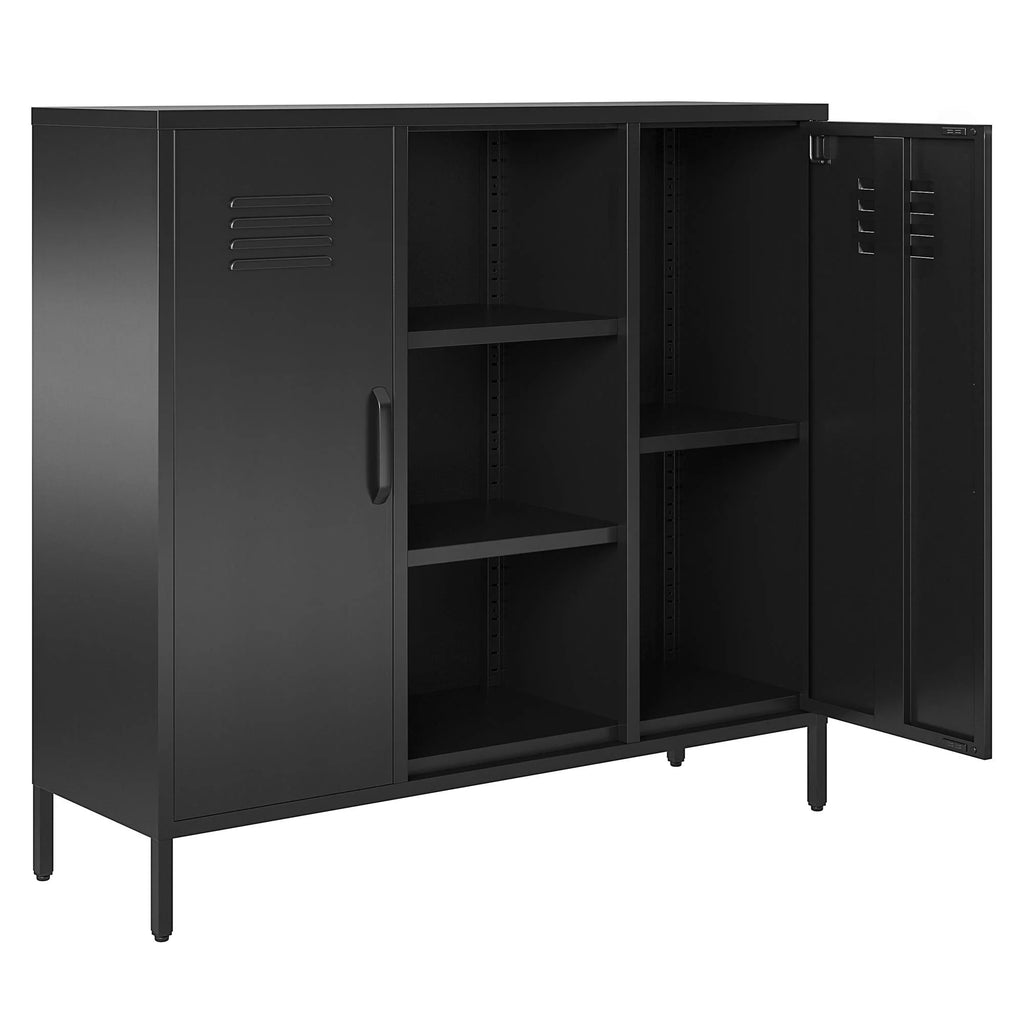 2 Door Metal Locker Accent Storage Cabinet with Bookcase, Black X66080