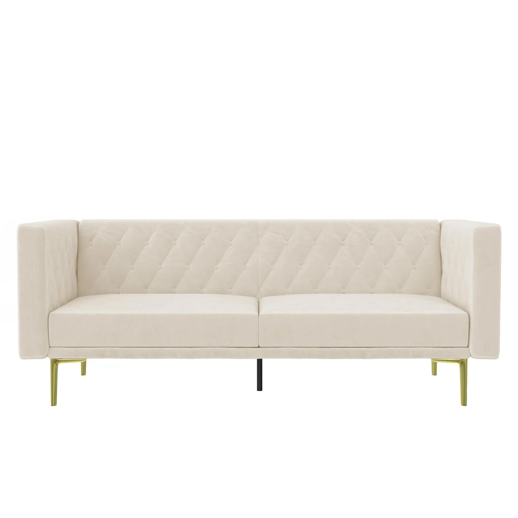 Ivory Velvet Sofa with Gold Finish Metal Legs D525