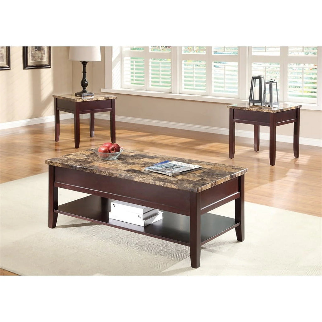 Dark Cherry Faux Marble Top End Table W20604