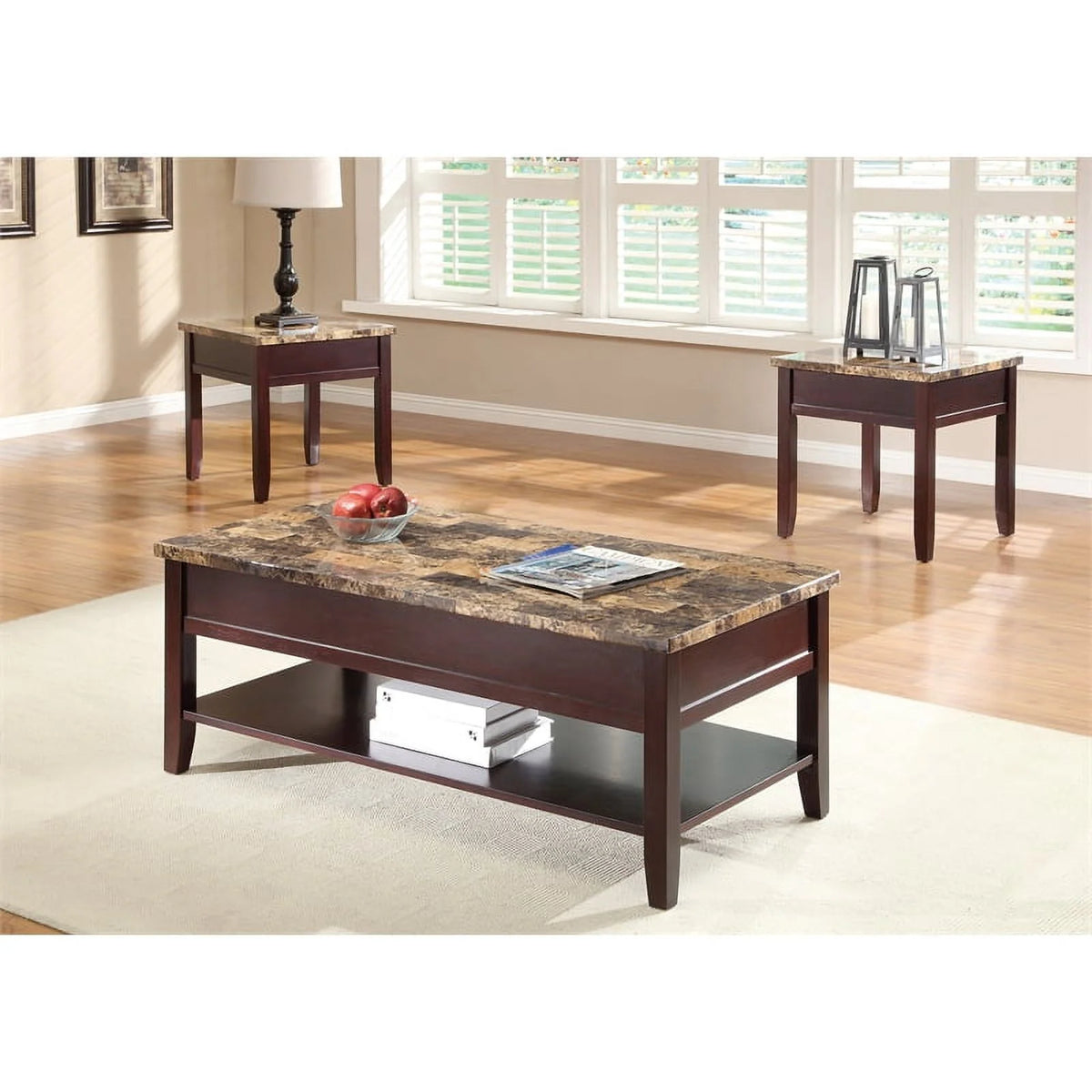 Dark Cherry Faux Marble Top End Table W20604