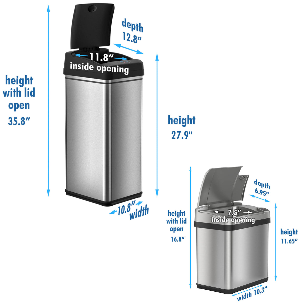 13 Gallon and 2.5 Gallon Stainless Steel Sensor Trash Cans Set of 2 M149958