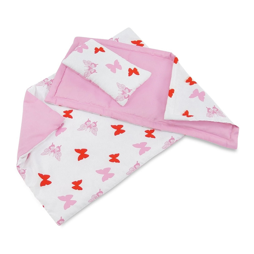 Doll Rocking Cradle with 3 Piece Reversible Doll Bedding I743
