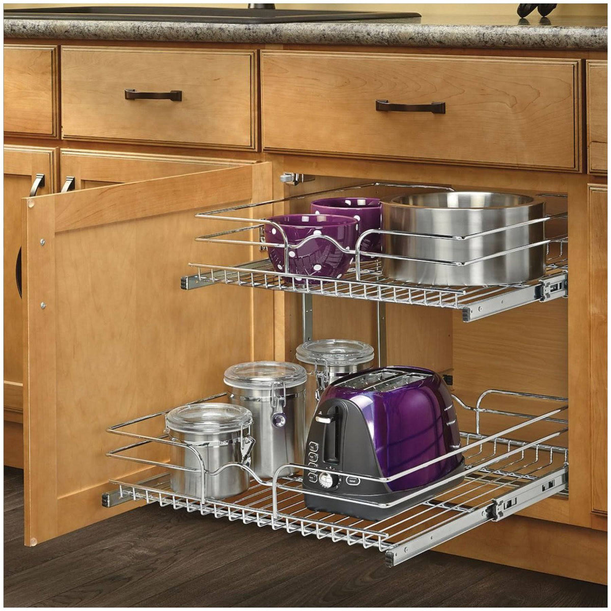 21-Inch Pullout 2 Tier Wire Basket Cookware Cabinet Organizer D803
