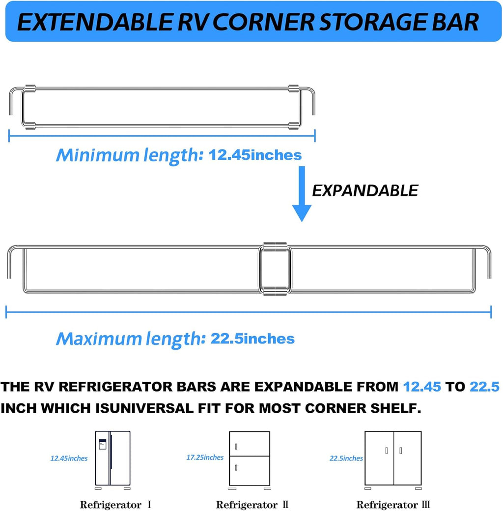 Stainless Steel Adjustable Refrigerator Tension Rods (2 Pack) B462