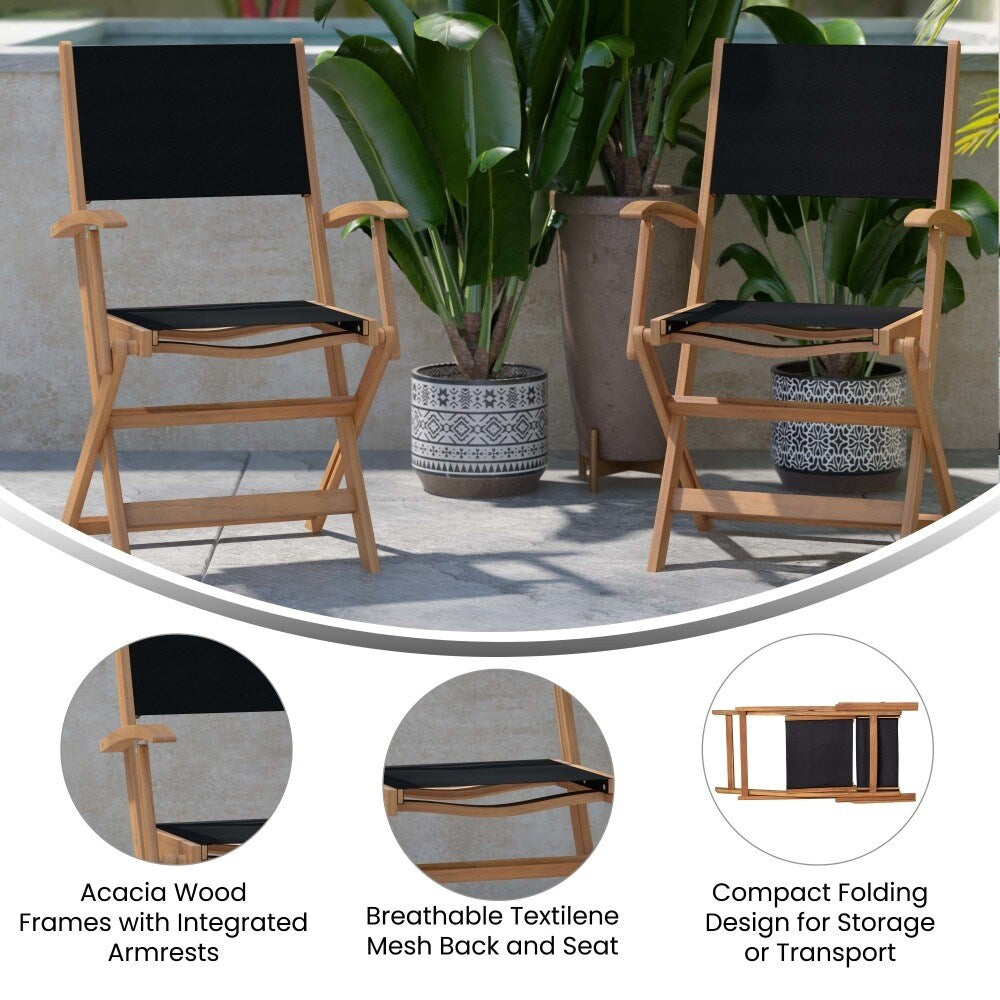 2PK Acacia Wood and Mesh Folding Bistro Armchairs C809431