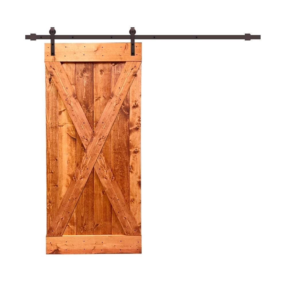 Sage Green Stained Wood Interior Sliding Barn Door with Hardware Kit I231344