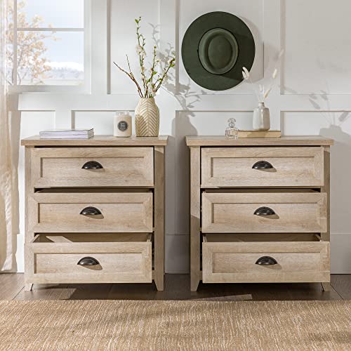 White Oak 3 Drawer Nightstand Set of 2 D6019