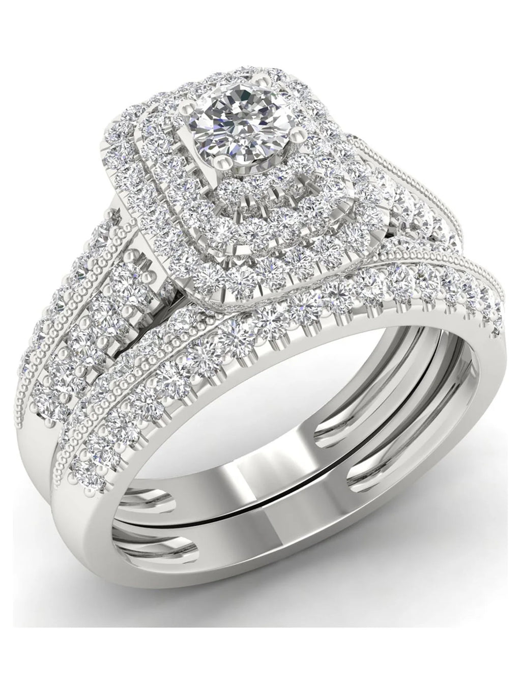 1ct Diamond 14K White Gold Halo Engagement Ring Set M613