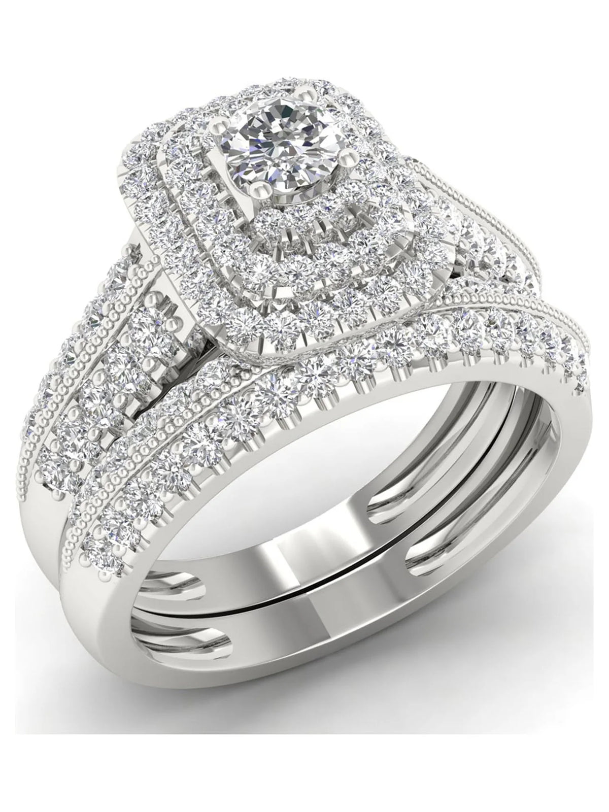 1ct Diamond 14K White Gold Halo Engagement Ring Set M613