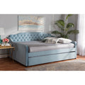 Light Blue Velvet Button Tufted Daybed with Trundle E2861