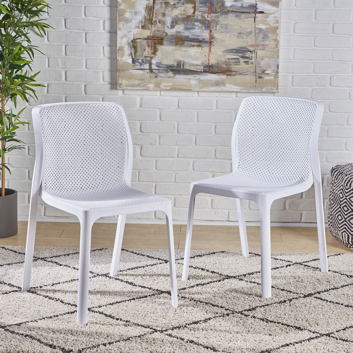 White Plastic Stacking Dining Chairs, Set of 2 K500