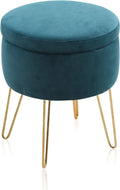 Green Velvet Round Storage Ottoman K384548