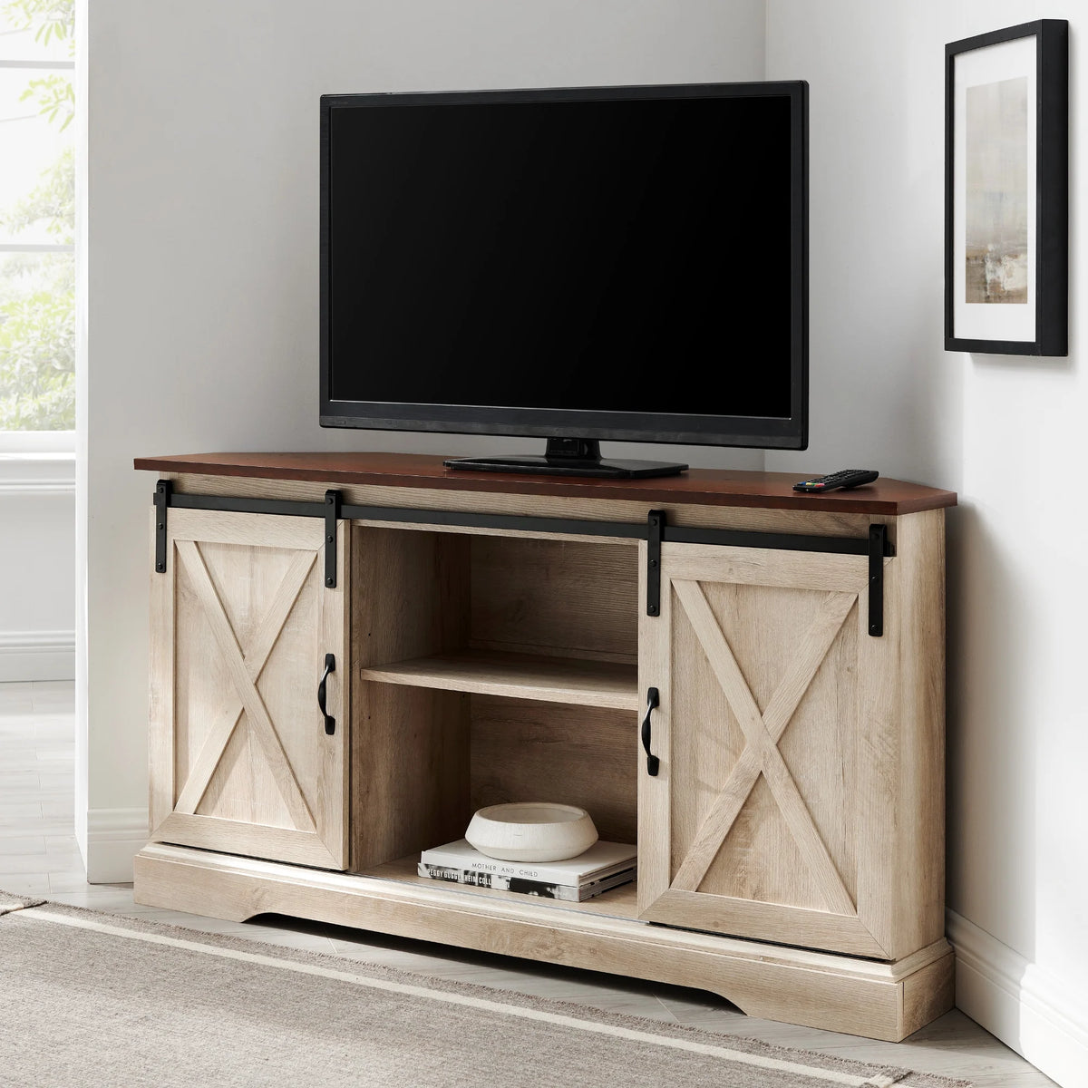 White Oak Corner TV Stand G825