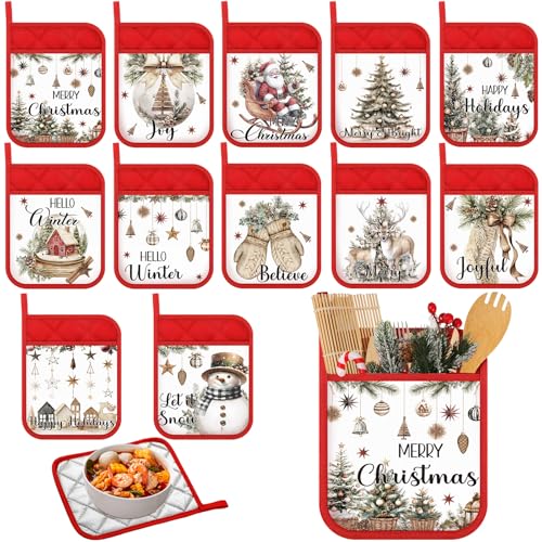 12 Pcs Christmas Pot Holders with Pocket Y958551