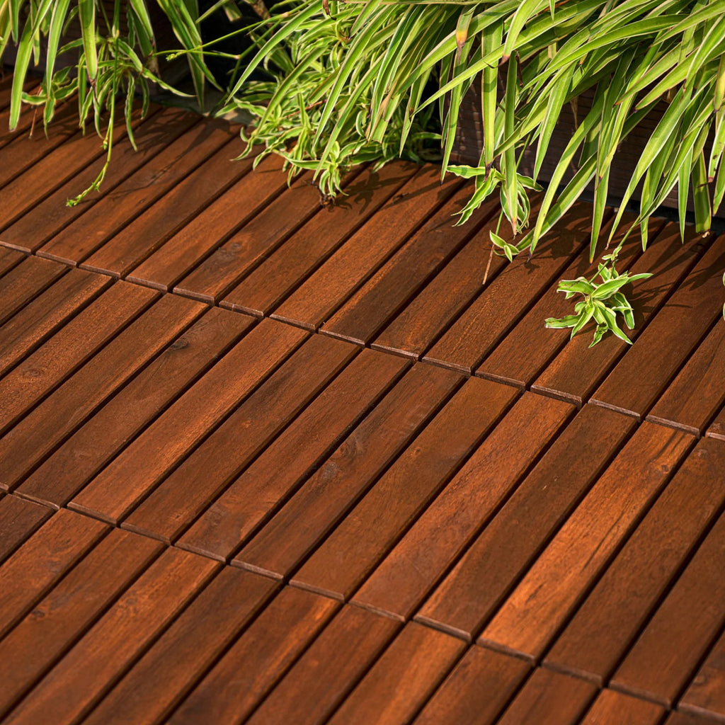Pack of 20 12"x12" Interlocking Acacia Wood Deck Tiles N3732