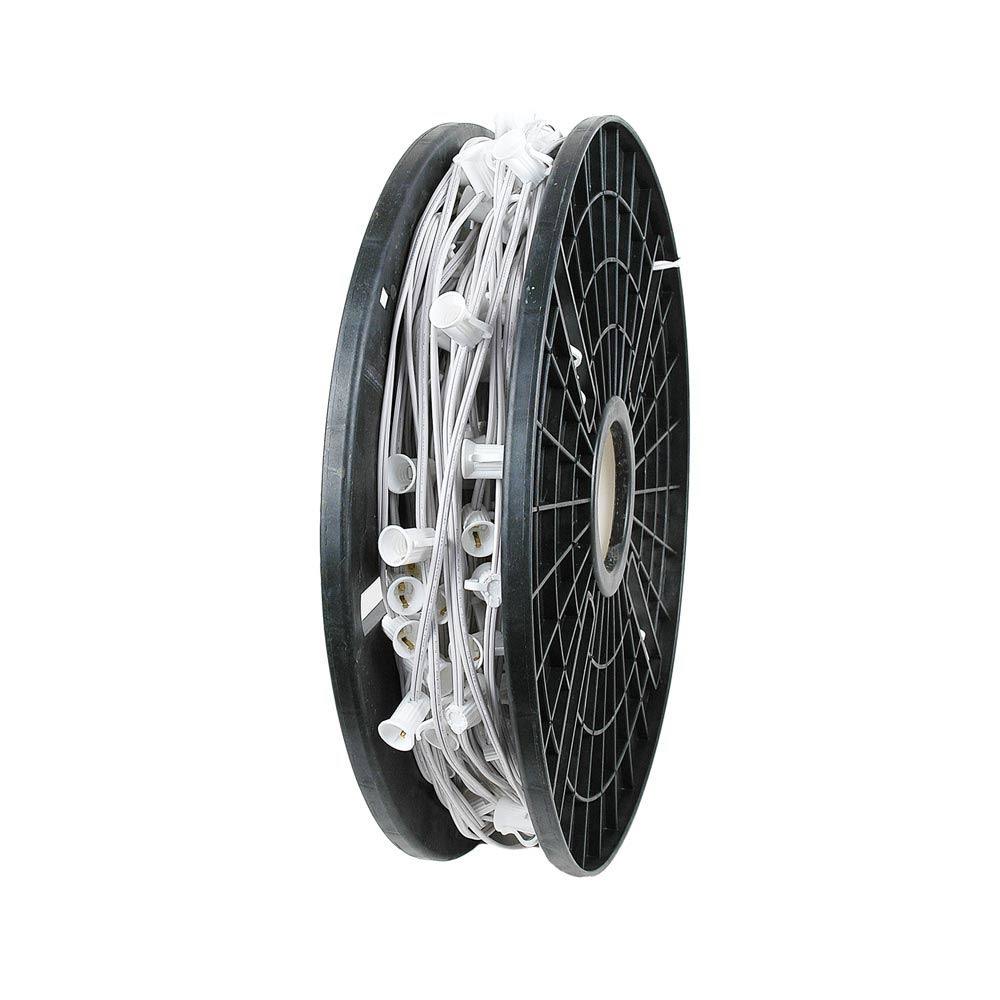 250 Foot C7 Christmas Stringer Bulk Reel, White Wire, Candelabra Base O528