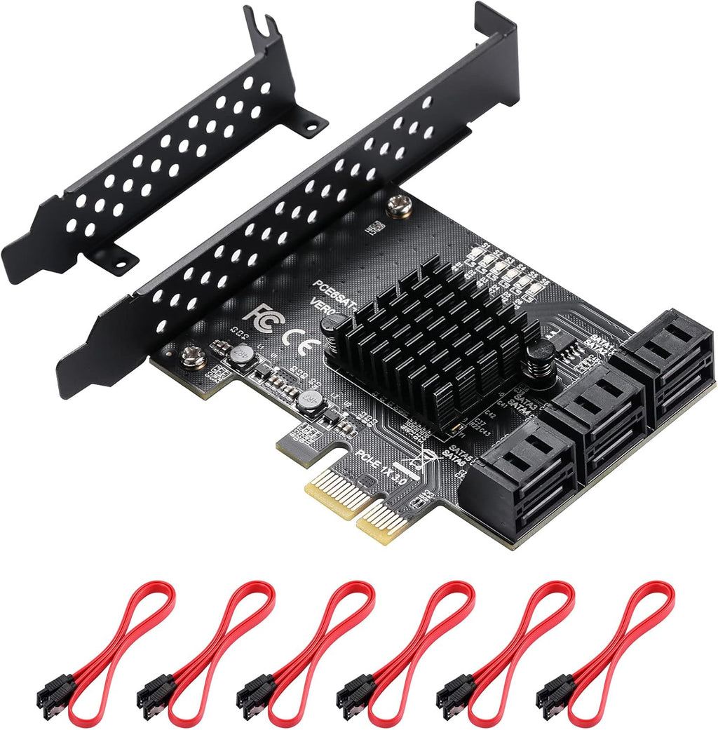 6 Port PCIe SATA 3.0 Card with 6 SATA Cables and Low Profile Bracket I8313
