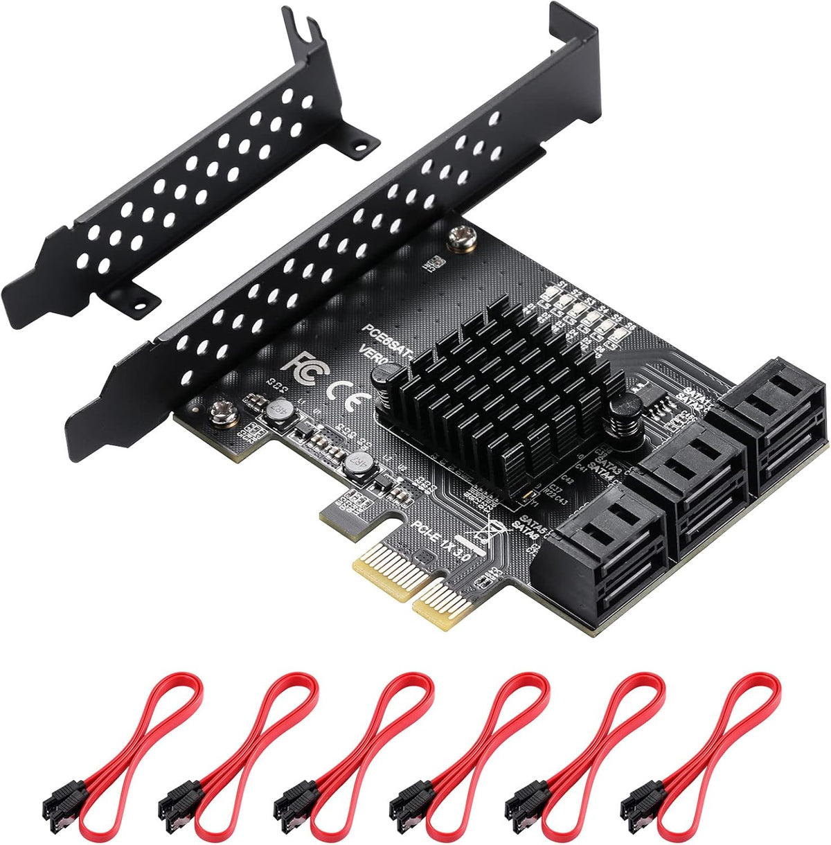 6 Port PCIe SATA 3.0 Card with 6 SATA Cables and Low Profile Bracket I8313