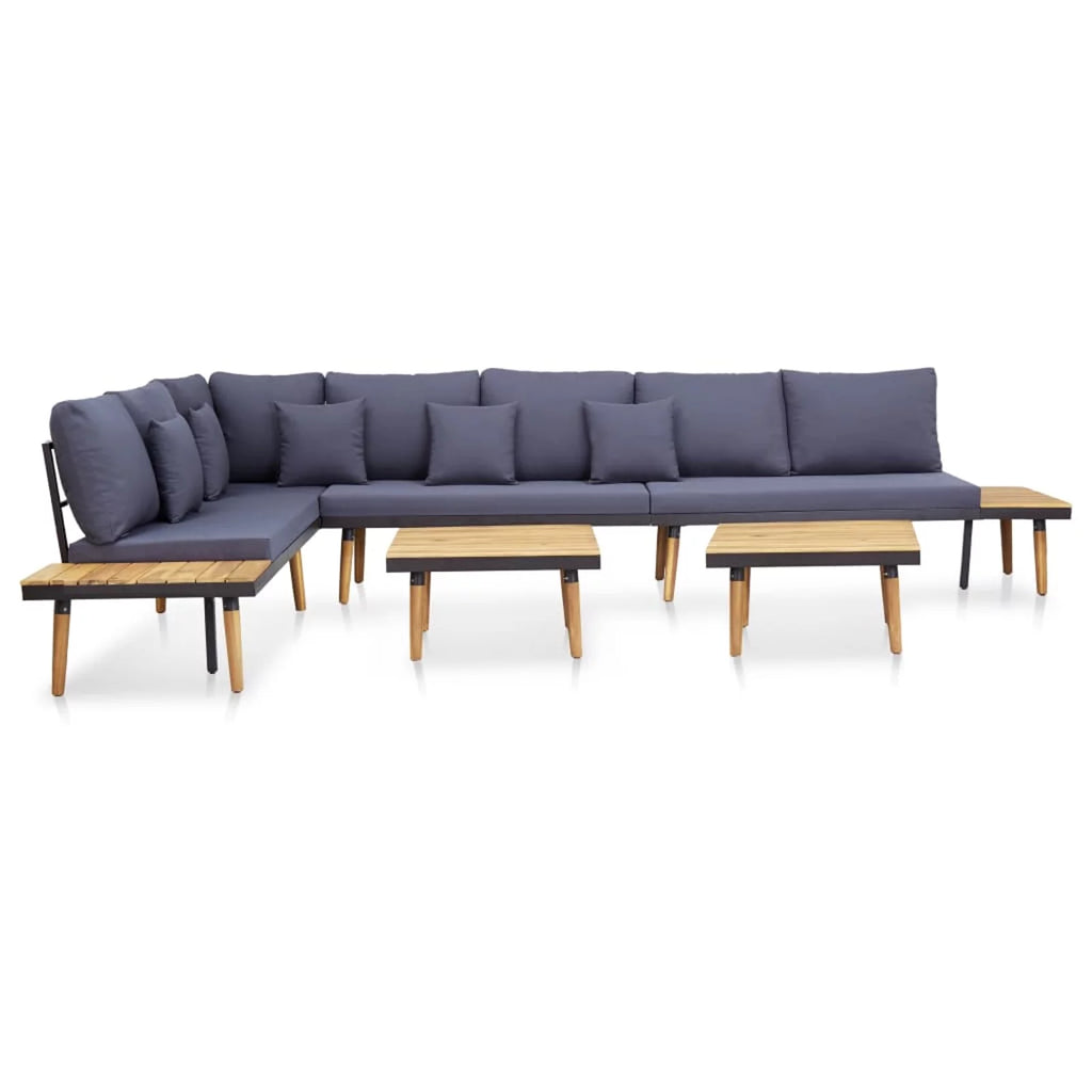 Dark Gray 7-Seater Acacia Wood Sofa with Coffee Table N5736