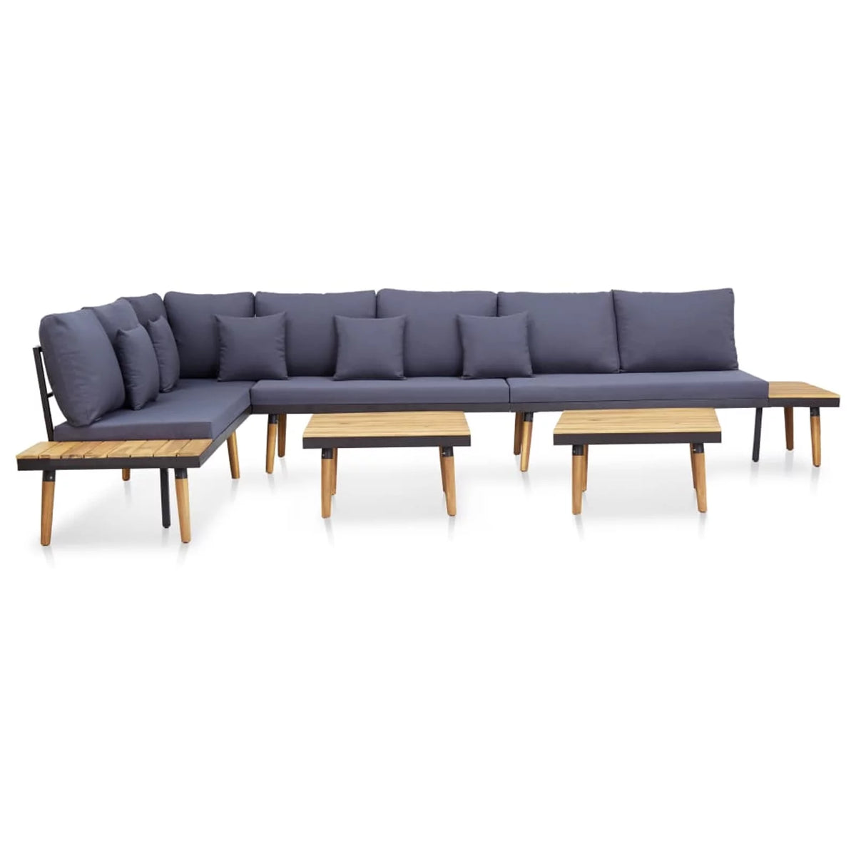 Dark Gray 7-Seater Acacia Wood Sofa with Coffee Table N5736
