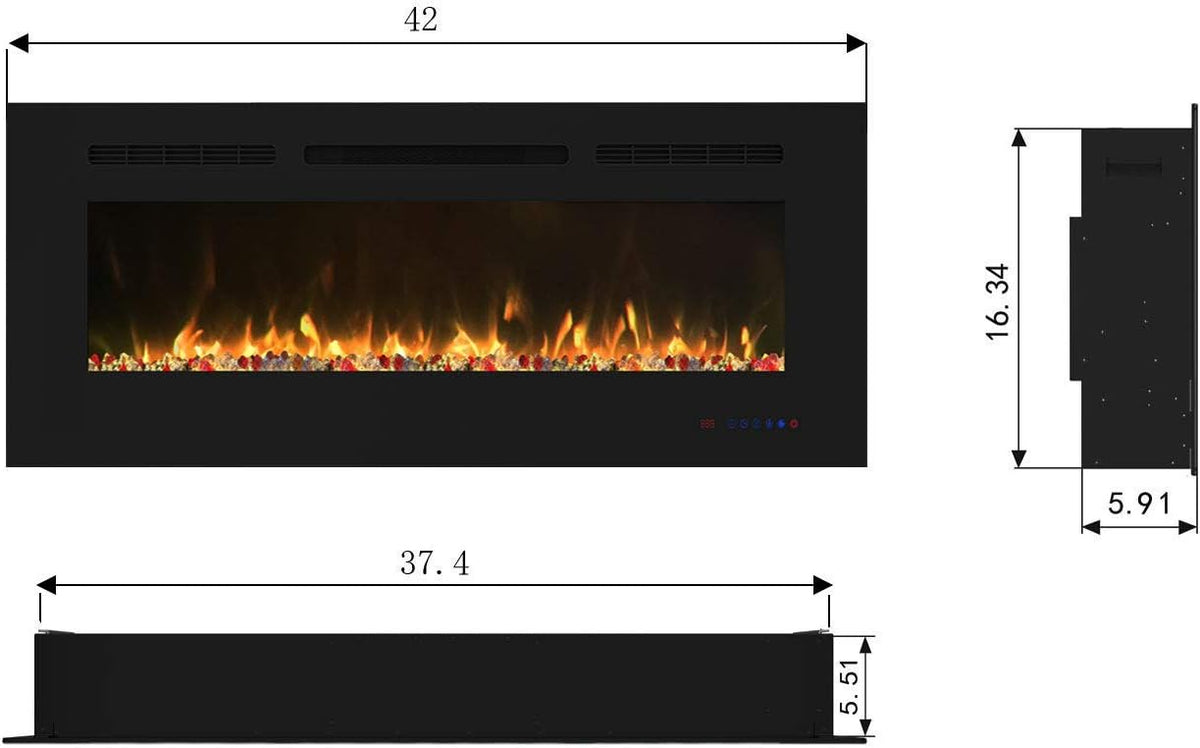 Recessed and Wall Mounted Electric Fireplace Insert with Remote K998252