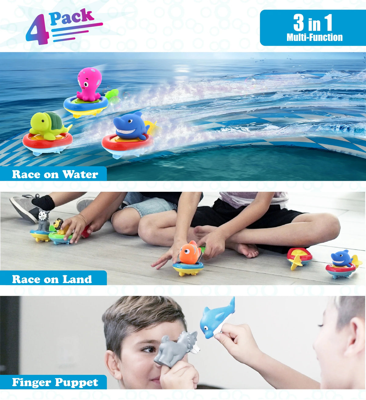 Sea Life Boat Racers Bundle Set of 4 Bath Toy M78091