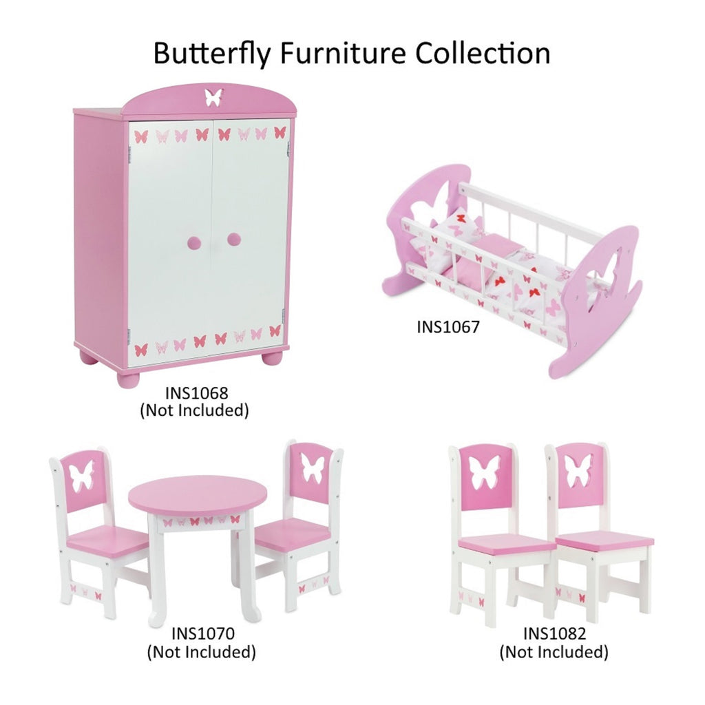 Doll Rocking Cradle with 3 Piece Reversible Doll Bedding I743