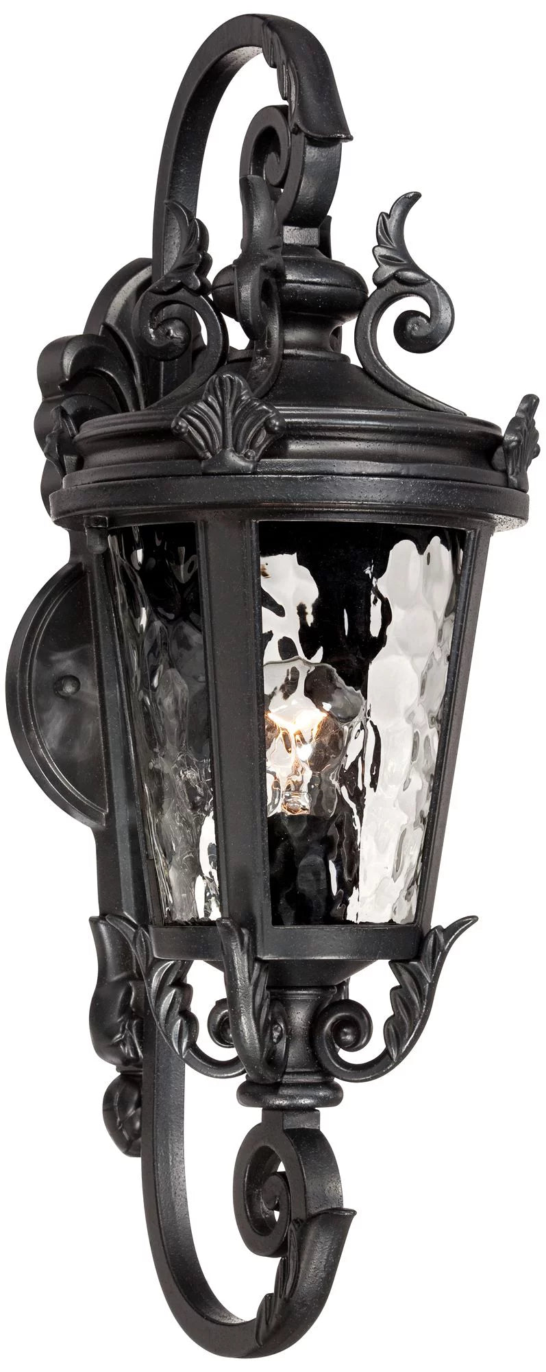 Black 19" Clear Hammered Glass Outdoor Wall Light Fixture N94230