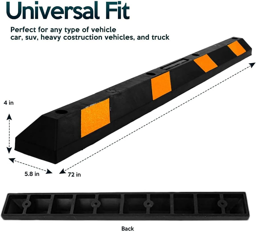 2 Pc Heavy Duty Rubber Parking Curb with Yellow Reflective Tape M26753