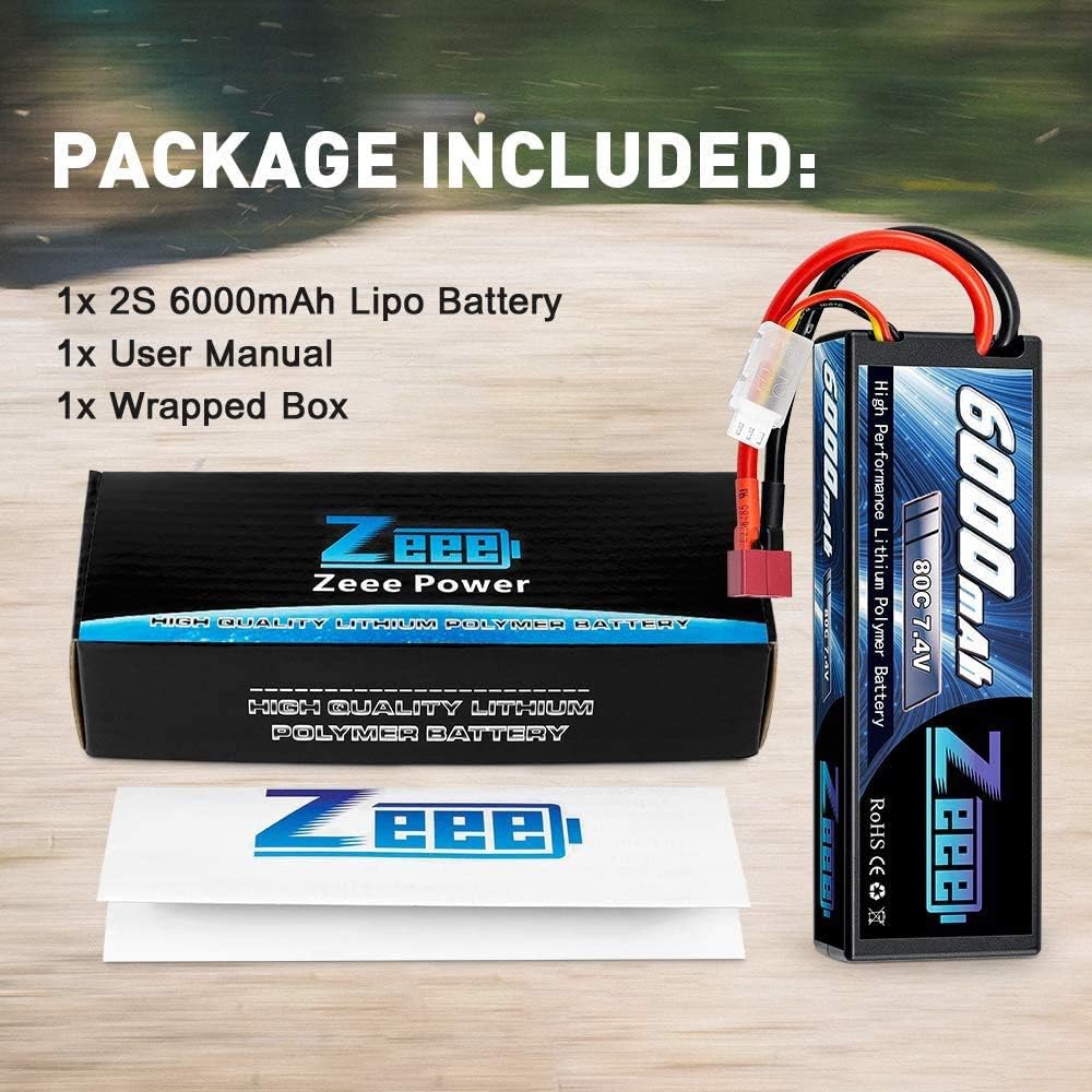 6000mAh 80C 2S 7.4V Hardcase Lipo Battery with Deans Connector (2 Pack) R573415