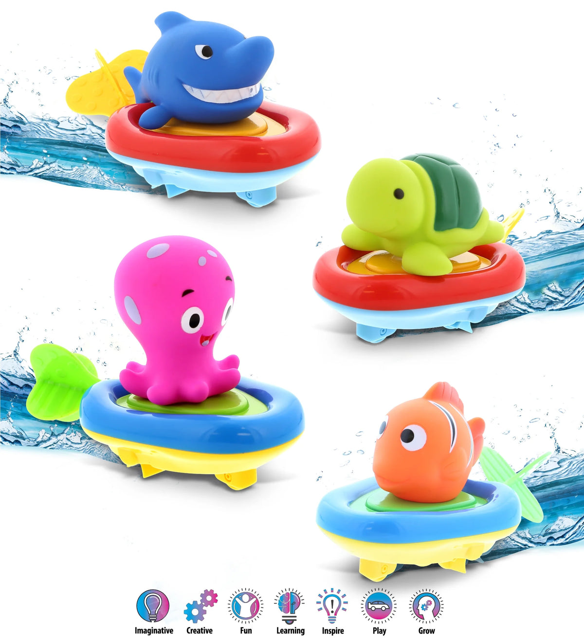 Sea Life Boat Racers Bundle Set of 4 Bath Toy M78091
