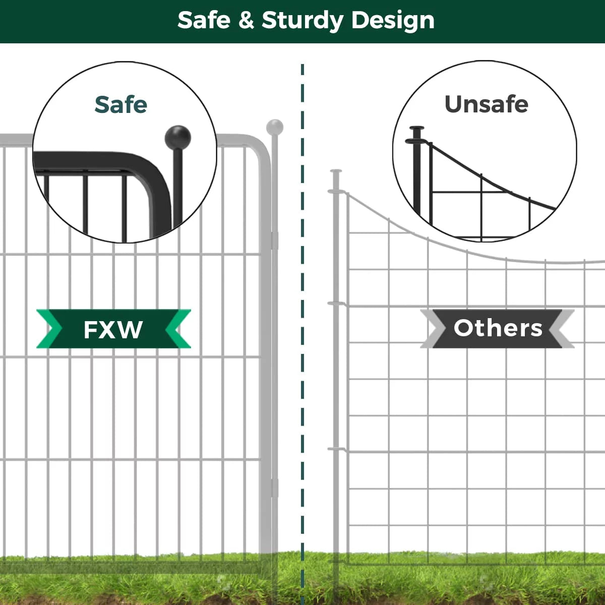 32 Panels 72ft L×40in H Black Metal Garden Fence with 2 Gates Q425