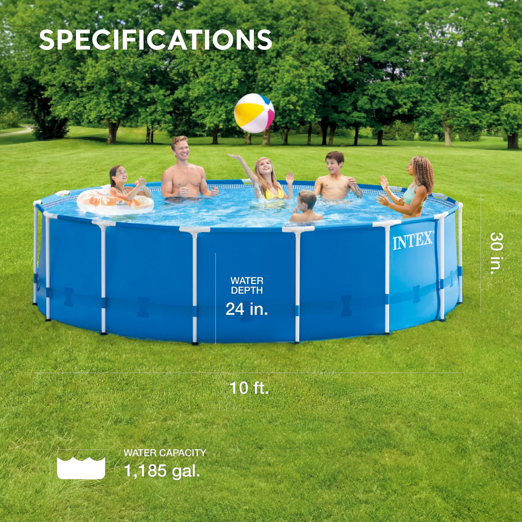 10' x 30 Metal Frame Round Above Ground Swimming Pool with Pump S134536